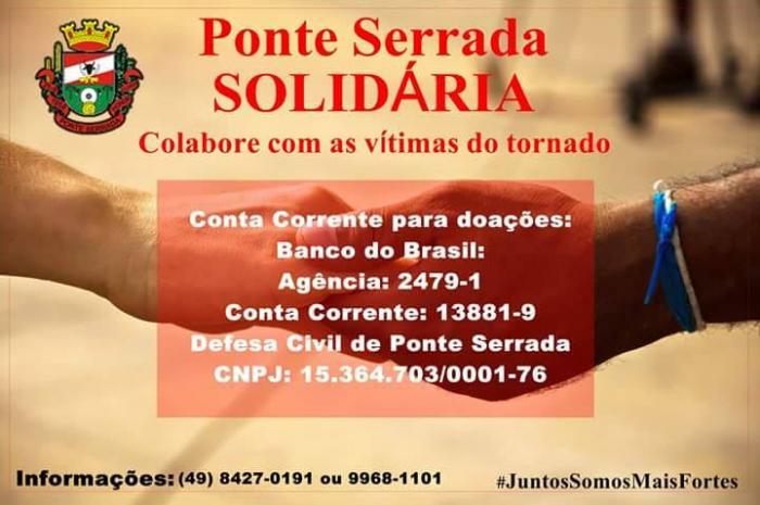 You are currently viewing Defesa Civil de Ponte Serrada disponibiliza conta para doações em dinheiro