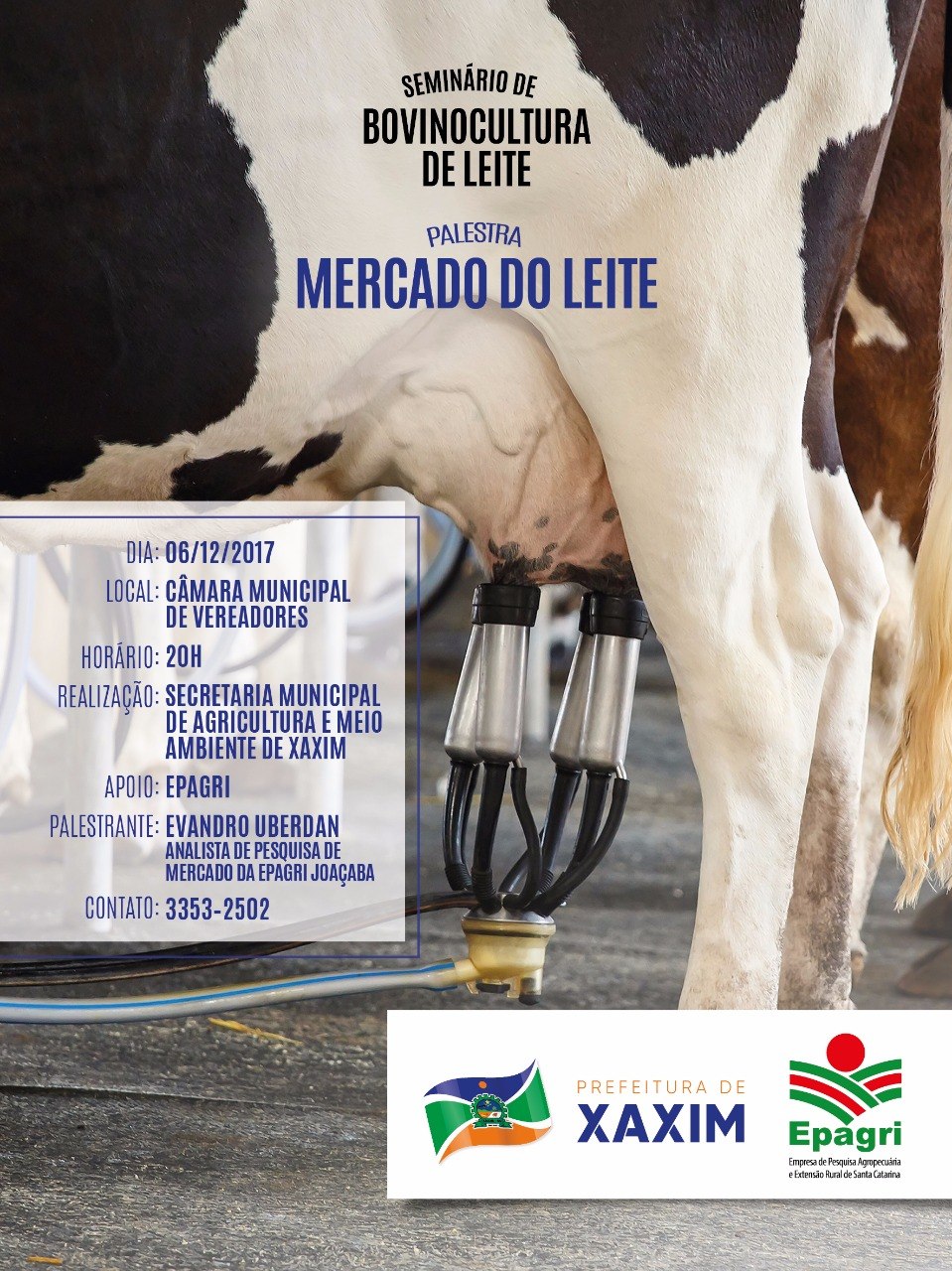 Read more about the article Prefeitura de Xaxim e Epagri promovem Seminário de Bovinocultura de leite