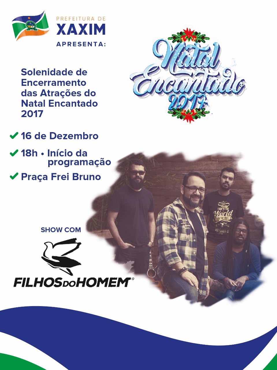 Read more about the article Show gospel com Ministério Filhos do Homem marcará encerramento do Natal Encantado em Xaxim neste sábado