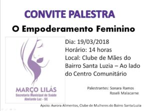 Read more about the article Programação do Março Lilás terá palestra e caminhada em Abelardo Luz