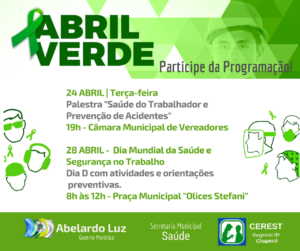 Read more about the article ABRIL VERDE:  Secretaria de Saúde promove nesta terça-feira palestra sobre segurança no trabalho