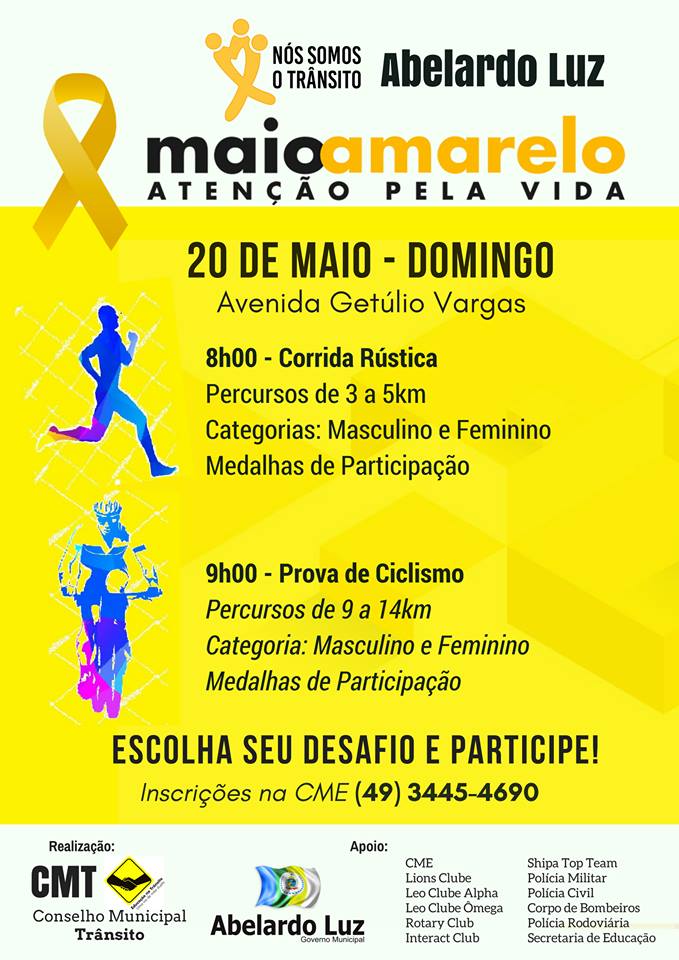 Read more about the article 1ª Corrida Rústica e Desafio de Ciclismo do Maio Amarelo acontecem neste domingo em Abelardo Luz