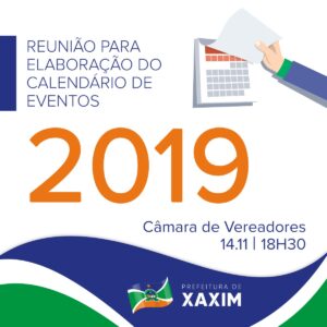Read more about the article Xaxim convida entidades para elaboração do Calendário de Eventos 2019