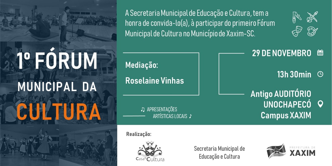 Read more about the article 1º Fórum do Plano Municipal da Cultura de Xaxim acontece nesta quinta-feira