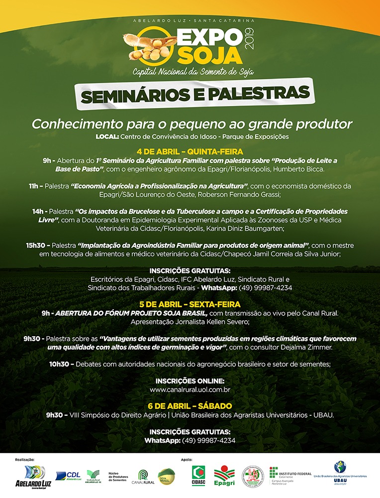 Read more about the article Abertas inscrições para o 1º Seminário da Agricultura Familiar da EXPOSOJA 2019